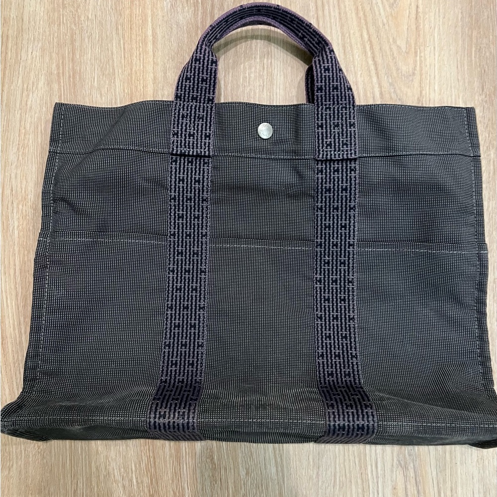 Hermes Herline Cotton MM Black and Gray Tote Bag 1990’s to 2000.